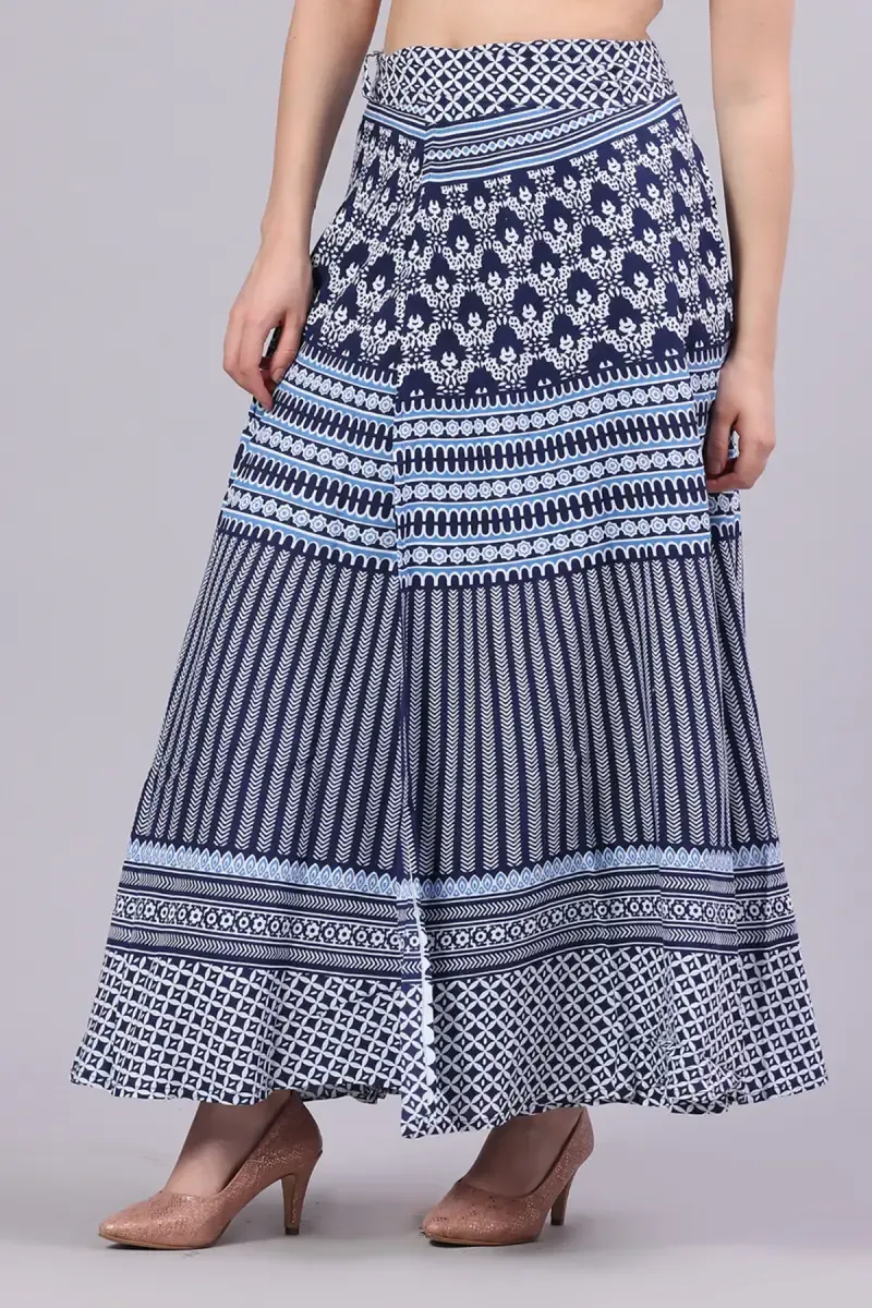 Cotton Rayon Printed Wrap Around Skirt for Women 015204NAVBLUXL