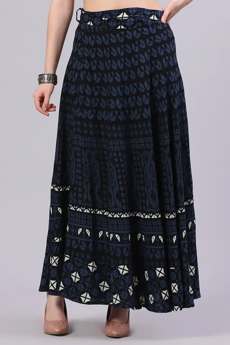 Cotton Rayon Wrap Around Printed Skirt for Women 015206GREXL