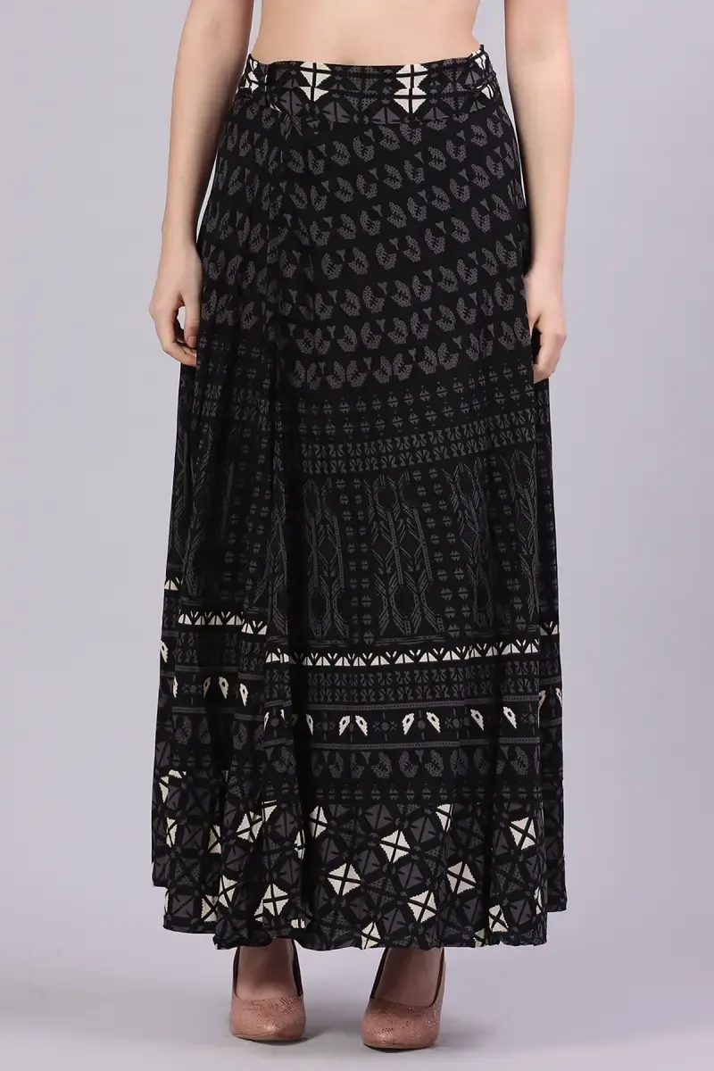 Cotton Rayon Wrap Around Printed Skirt for Women