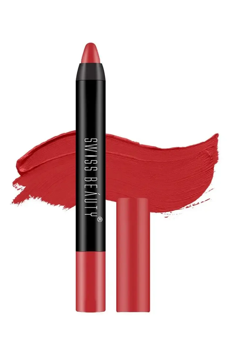 Swiss Beauty Stay On Matte Crayon Lipstick - 3gm (Shade 5, Hot Red)