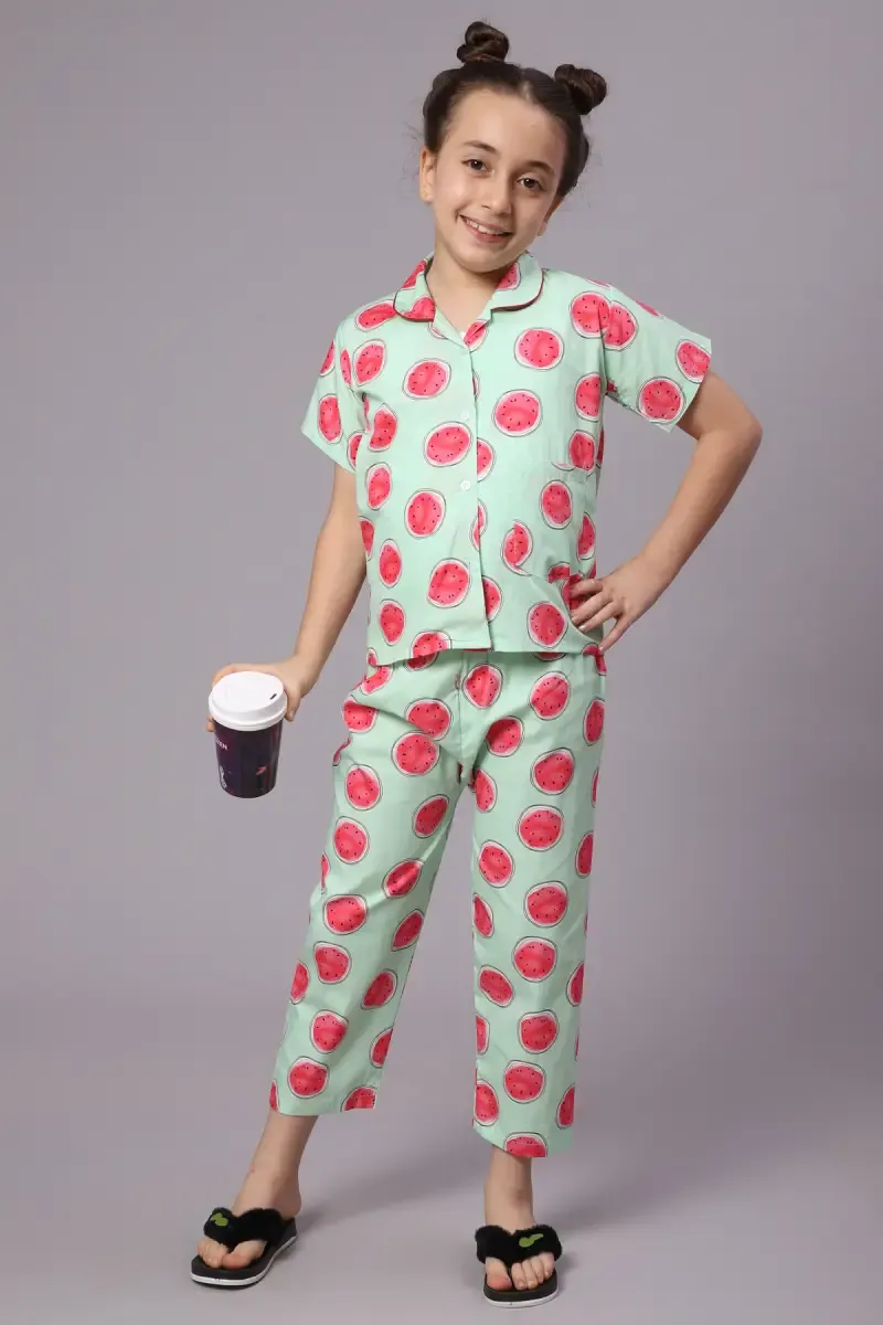 Girl's Cotton Blend Printed Pyjama Set (1 - 10 Yrs)