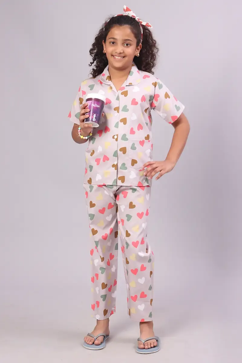 Girl's Cotton Blend Printed Pyjama Set (1 - 10 Yrs)