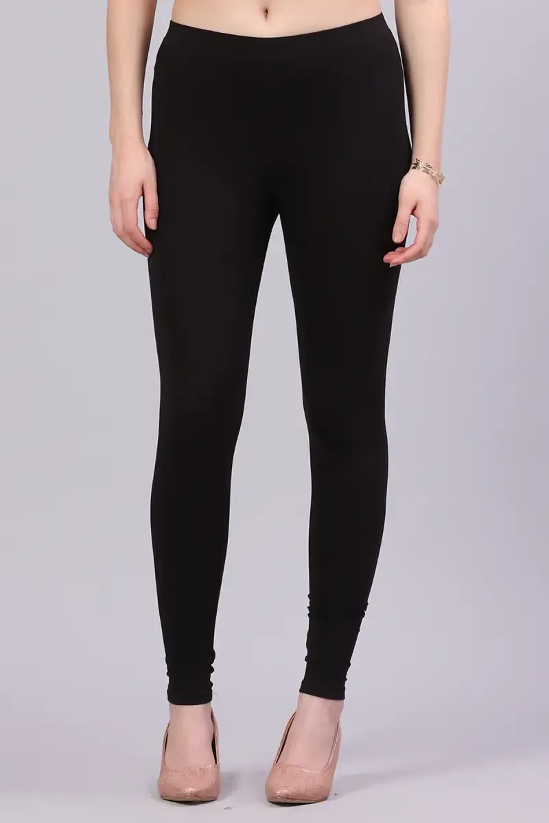 Cotton Lycra Solid Leggings for Women 0152883XLBLA