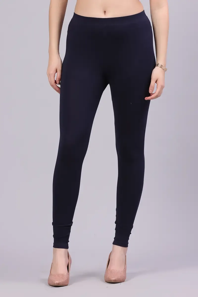 Cotton Lycra Solid Leggings for Women 015288LNAVBLU
