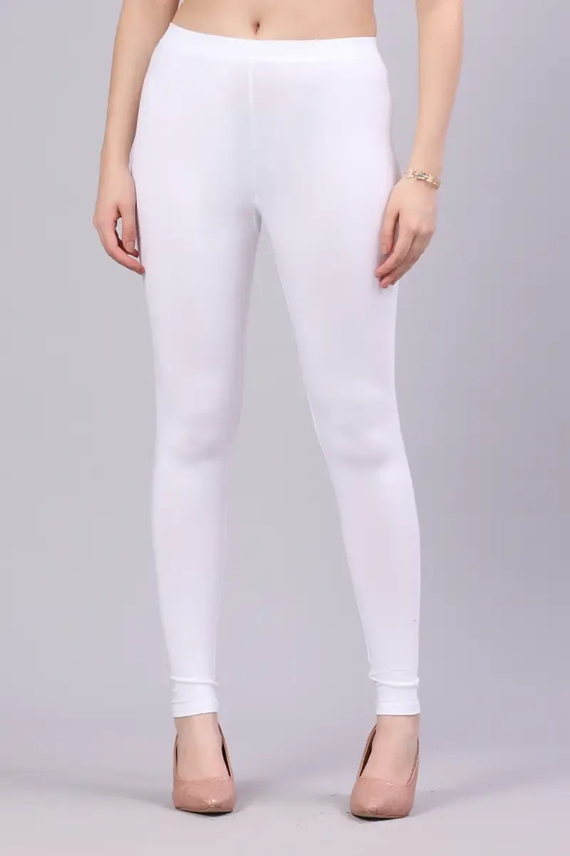 Cotton Lycra Solid Leggings for Women 015288XLWHI