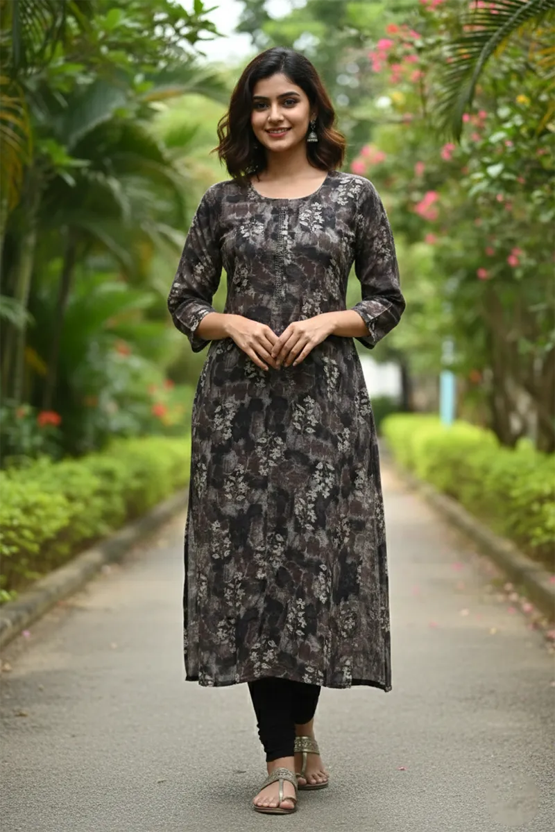 Cotton Printed Kurti For Women 015320LBLA - Black kurti - L kurti