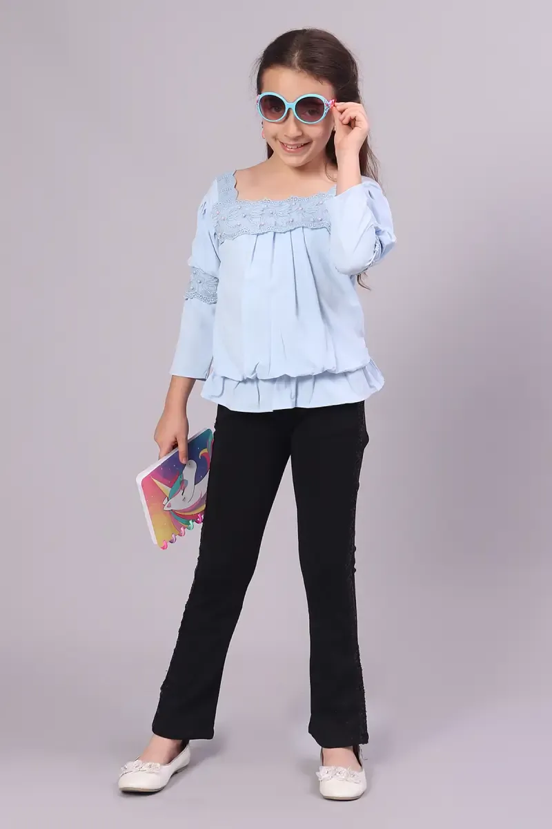 Girl's Polyester Embroidered Top (4 - 17 Yrs) 0153221011YRSBLU