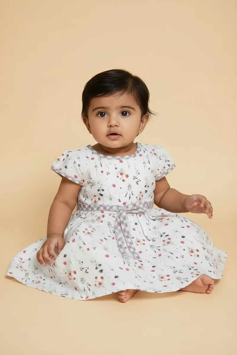 Baby Girl's Printed Cotton Frock 015328SEAGRE612