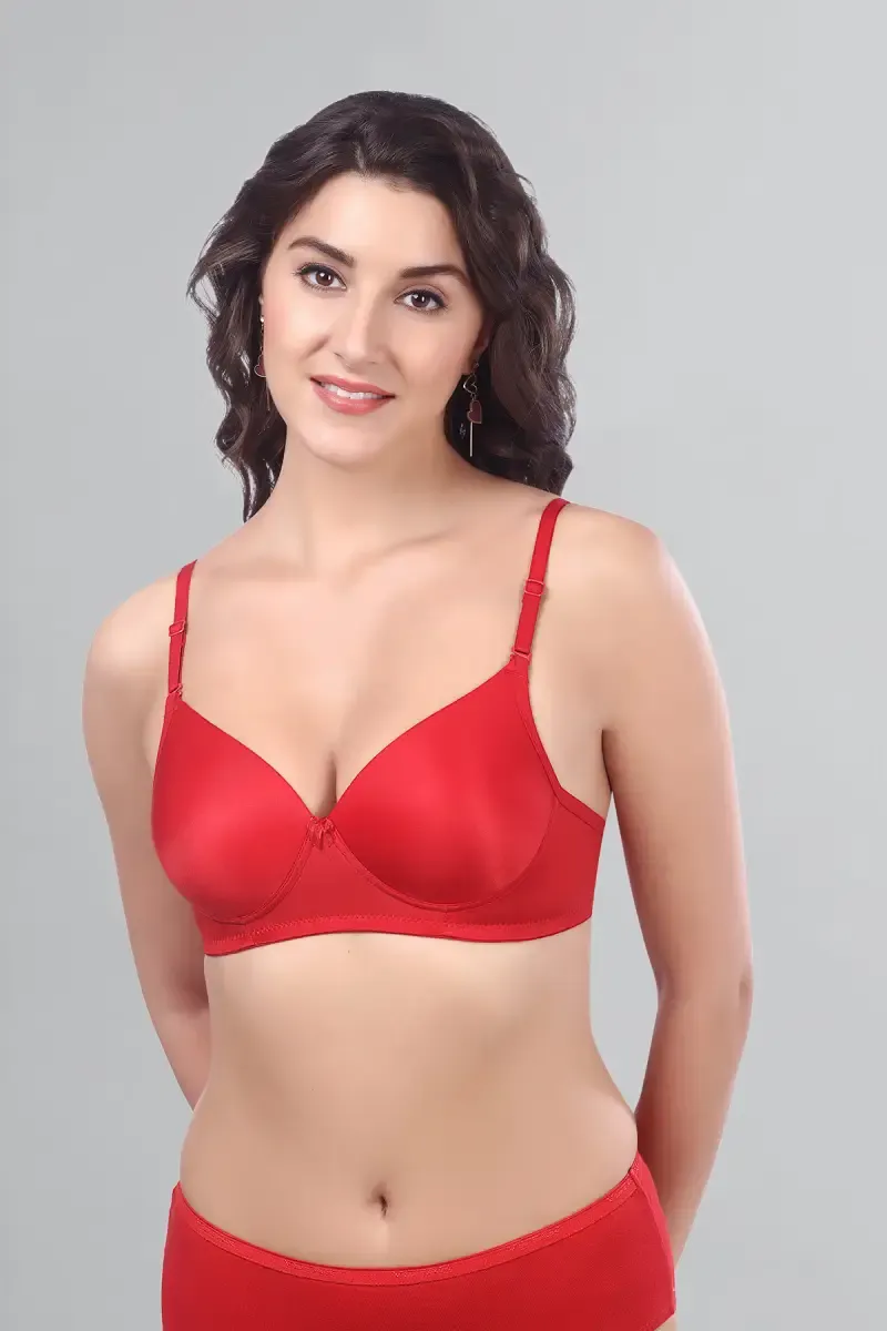Cotton Blend Solid Padded Bra for Women 015333RED36