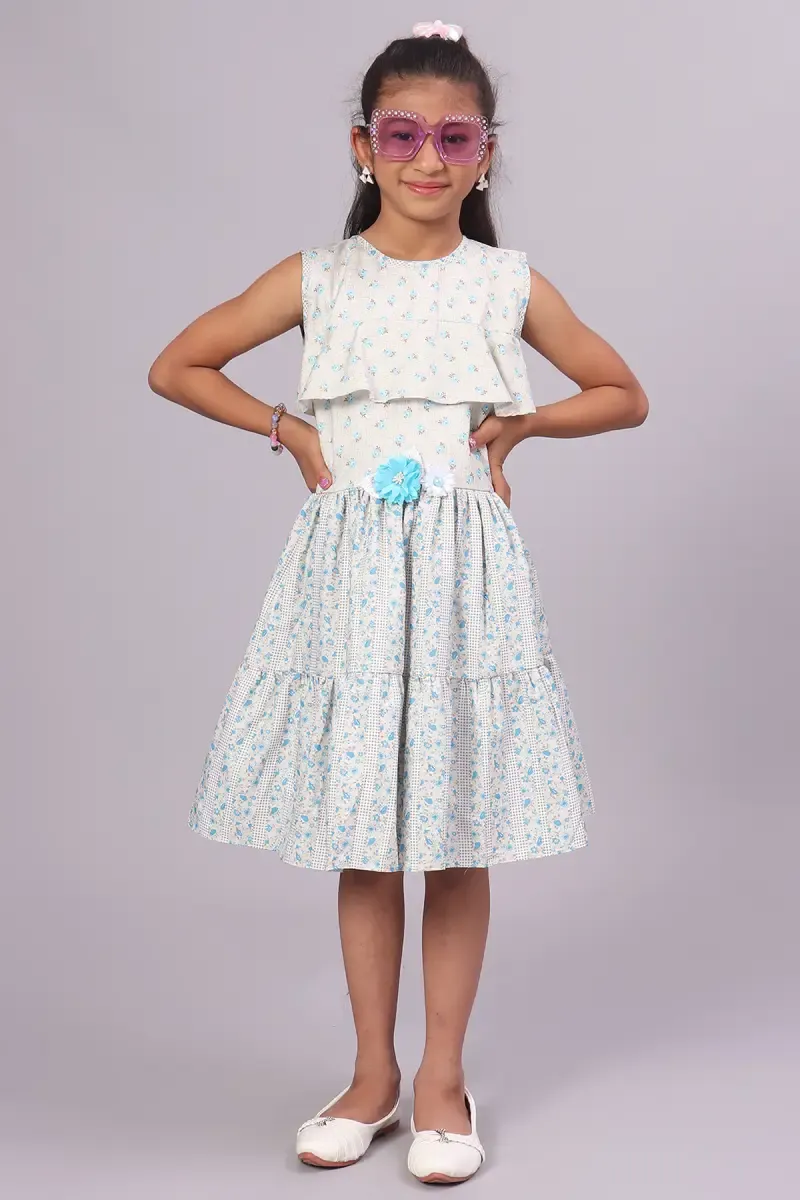 Girl's Cotton Blend Printed Frock (1-10 Yrs) 015396BLU56YRS