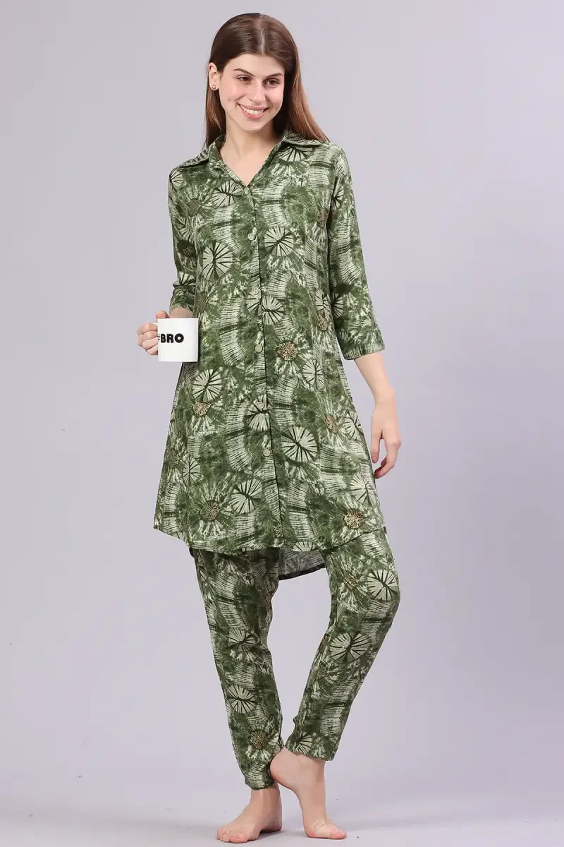 Cotton Blend Printed Night Suit Set for Women 015431GREXXL