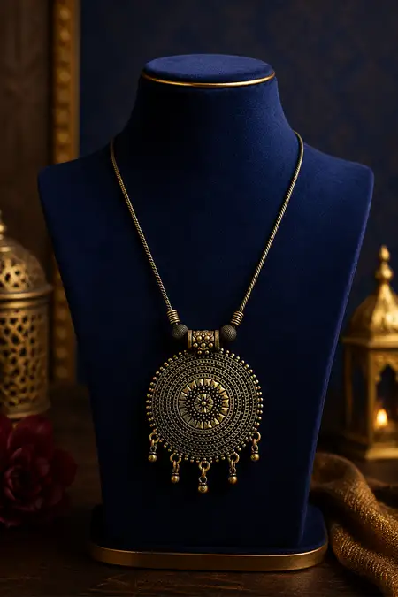 Antique Oxidized Gold Circular Pendant Necklace for Girls & Women