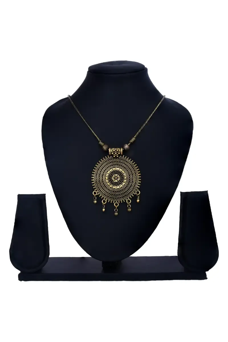 Antique Oxidized Gold Circular Pendant Necklace for Girls & Women