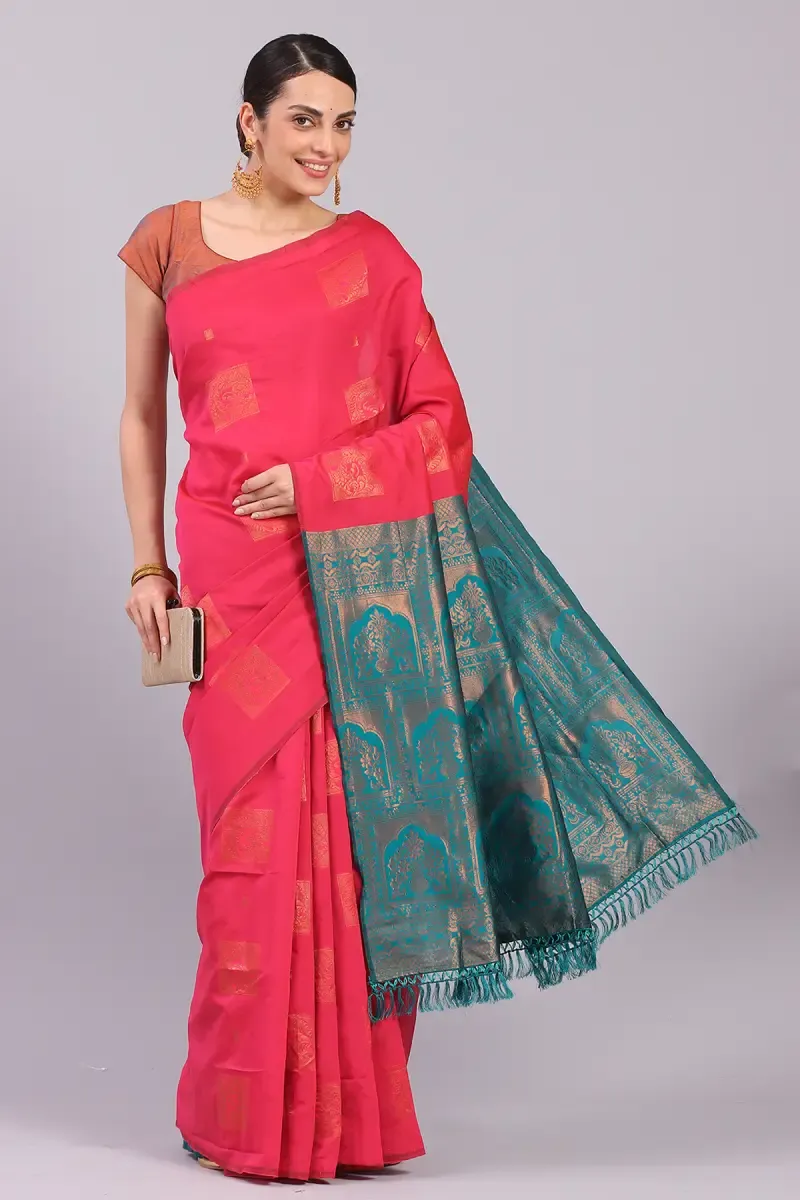 Art Silk Woven Design Saree with Unstitched Blouse for Women