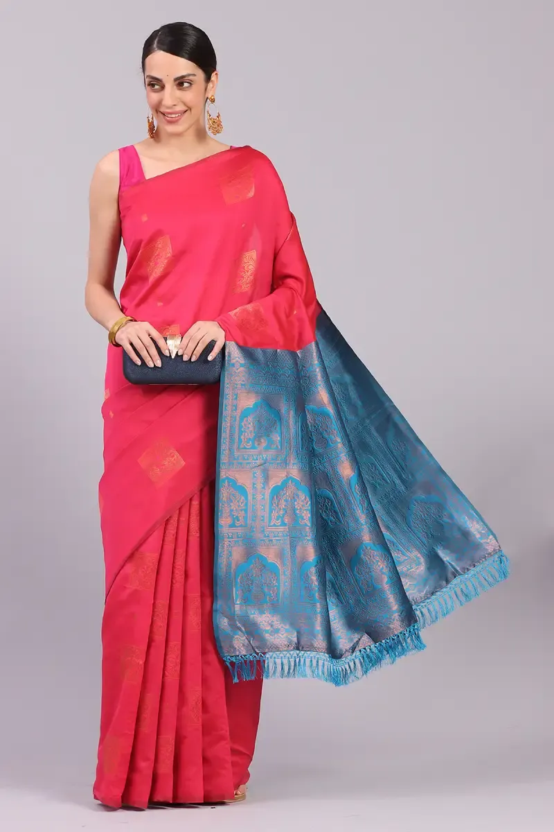 Art Silk Woven Design Saree with Unstitched Blouse for Women