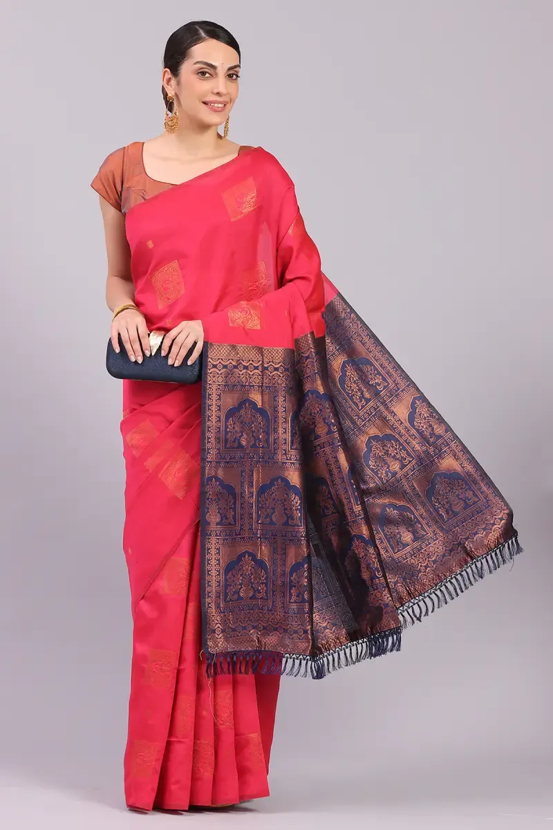 Art Silk Woven Design Saree with Unstitched Blouse for Women 015605NAVBLUFRESIZ