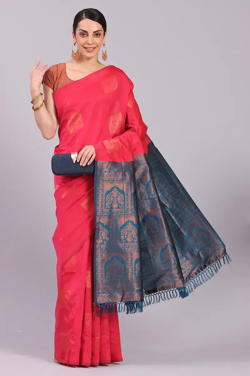 Art Silk Woven Design Saree with Unstitched Blouse for Women 015605TEAFRESIZ