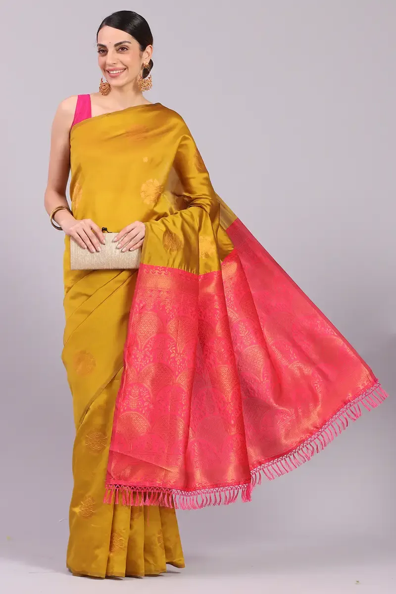 Art Silk Woven Design Saree with Unstitched Blouse for Women 015607PINFRESIZ