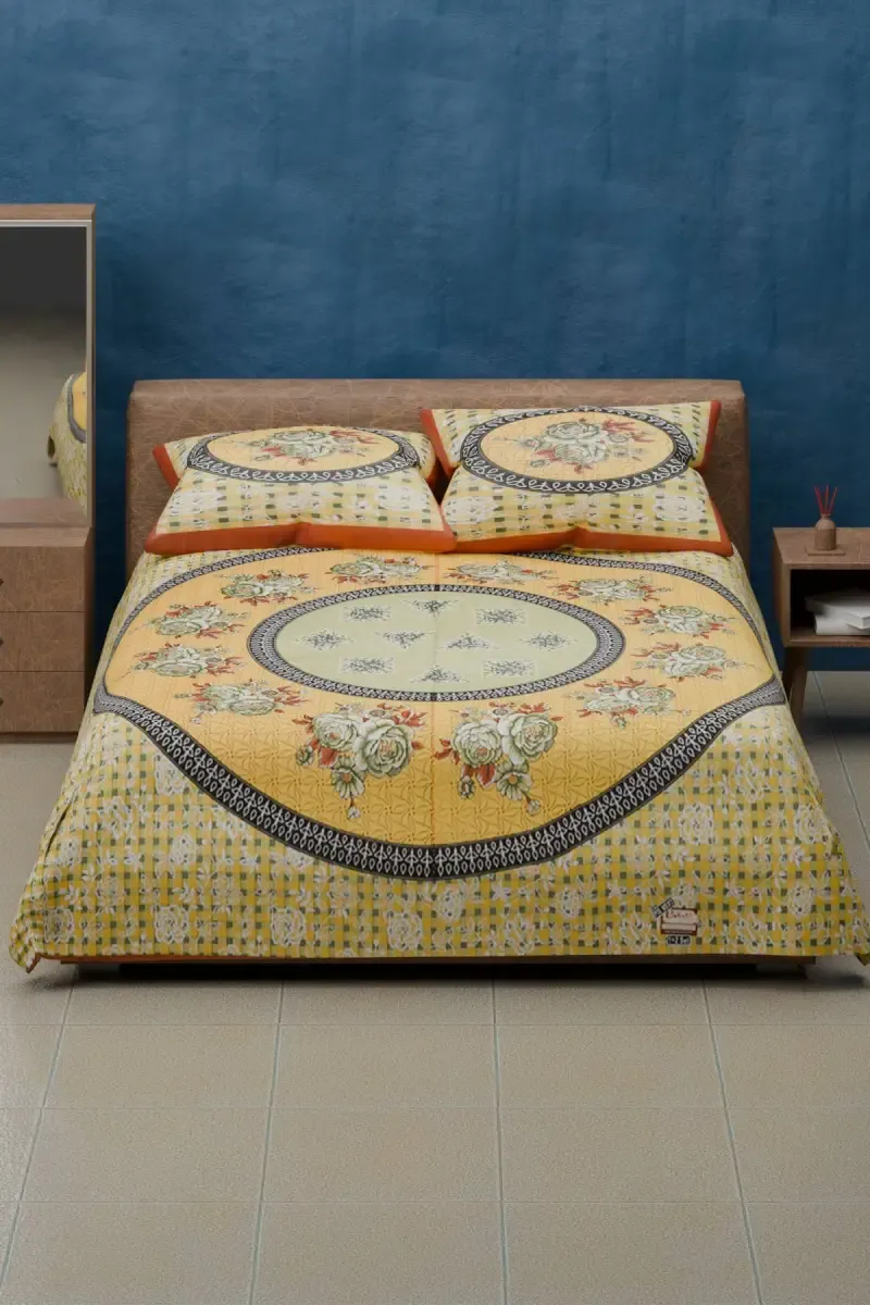 Cotton Printed Double Size Bedsheet with 2 Pillow Covers - Set of 3