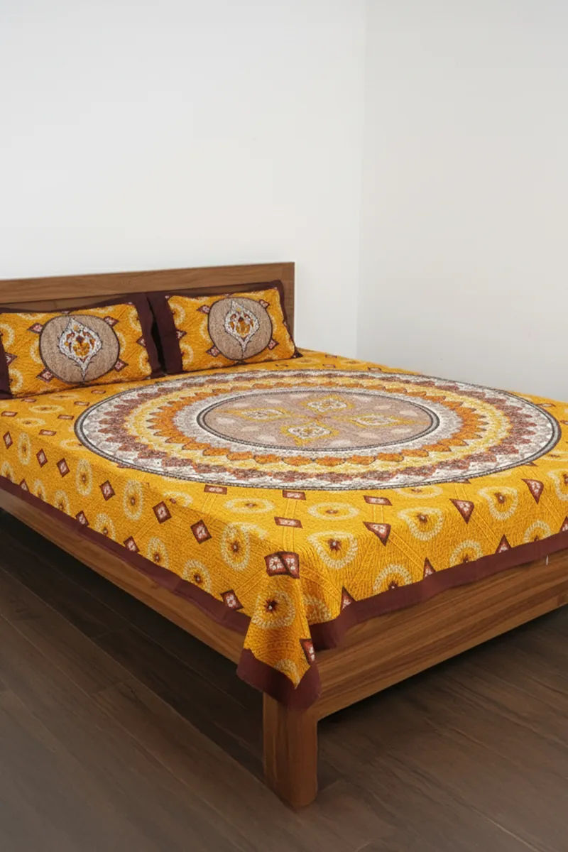Cotton Floral Printed Single Size Bedsheet with 2 Pillow Covers Set - Pack of 1 015659SIN/2PILCOVBRO 015659SIN2PILCOVBRO