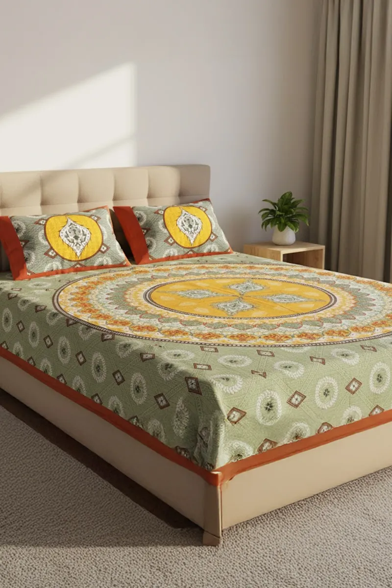 Cotton Printed Double Size Bedsheet with 2 Pillow Covers - Set of 3