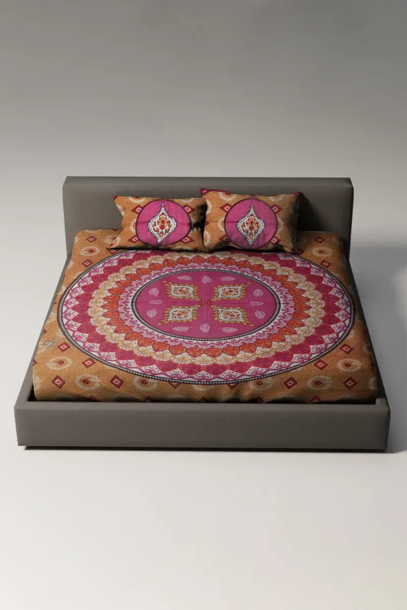Cotton Printed Double Size Bedsheet with 2 Pillow Covers - Set of 3