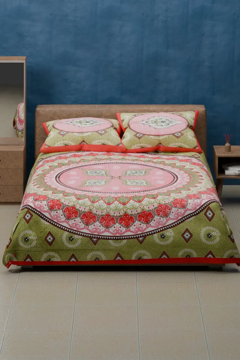 Cotton Floral Printed Single Size Bedsheet with 2 Pillow Covers Set - Pack of 1 015659SIN/2PILCOVRED 015659SIN2PILCOVRED