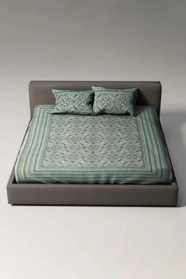 Cotton Diamond Printed Single Size Bedsheet with 2 Pillow Cover Set - Pack of 1 015676SIN/2PILCOVBLU 015676SIN2PILCOVBLU