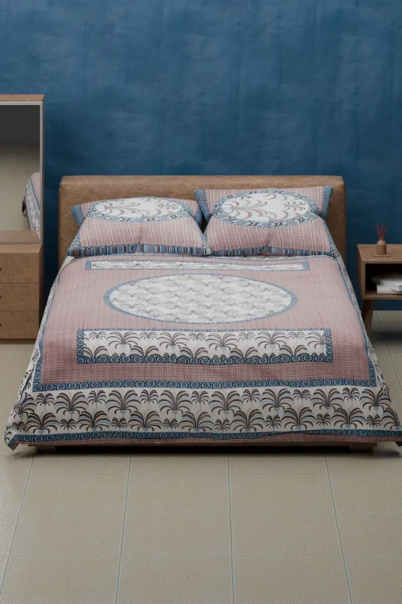 Cotton Printed Double Size Bedsheet with 2 Pillow Covers - Set of 3