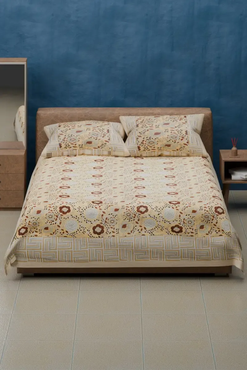 Cotton Printed Double Size Bedsheet with 2 Pillow Covers - Set of 3