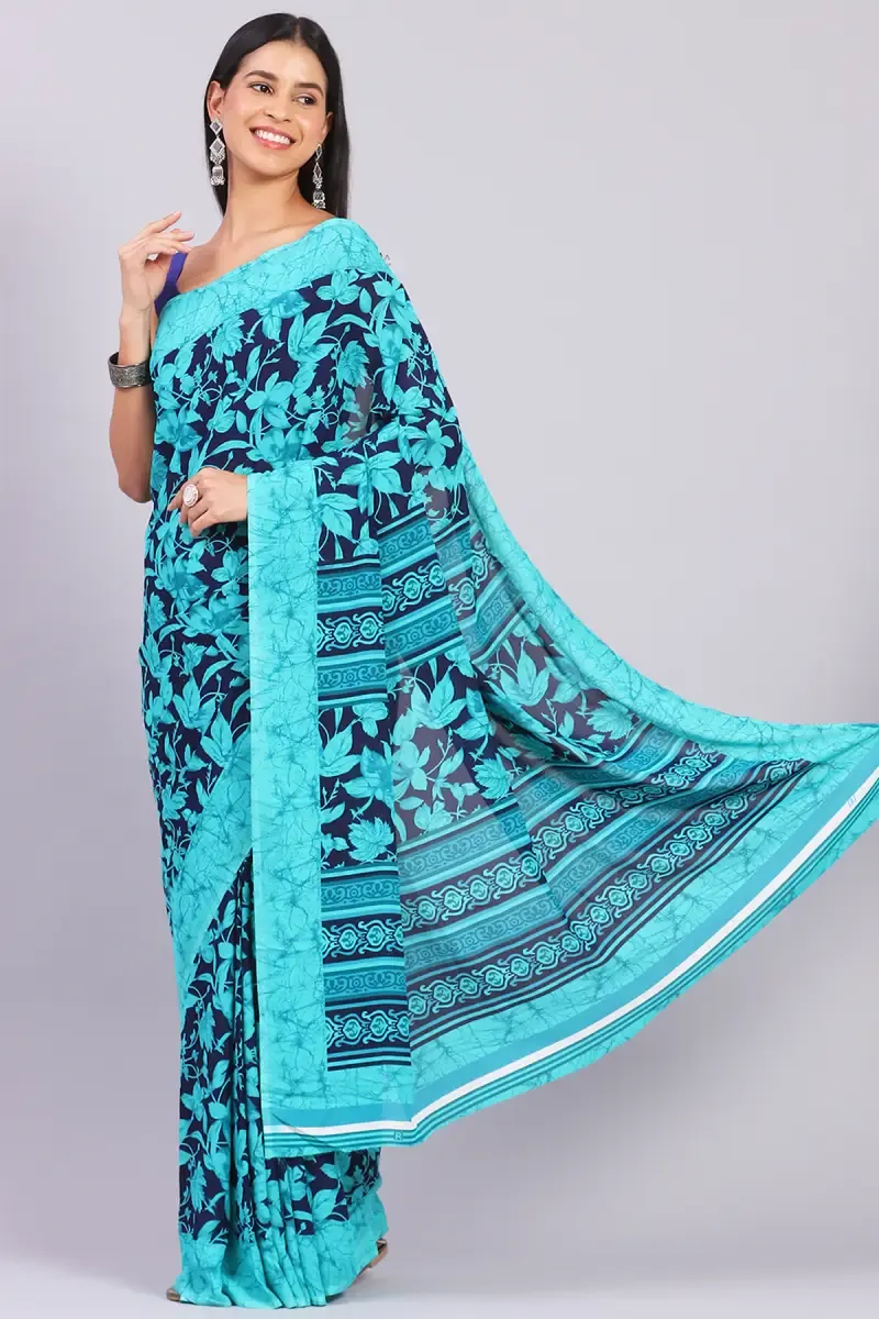 Georgette Printed Saree for Women 015738BLUFRESIZ