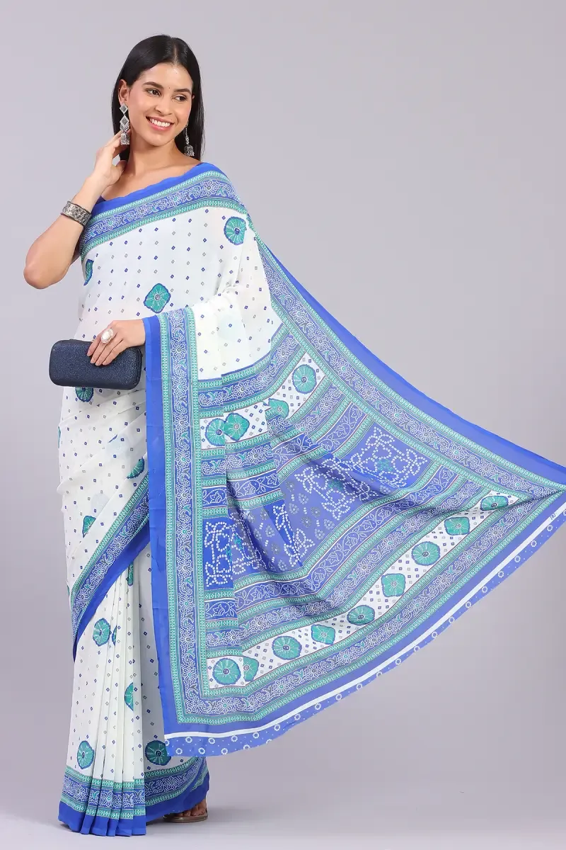 Georgette Printed Saree for Women 015745WHIFRESIZ