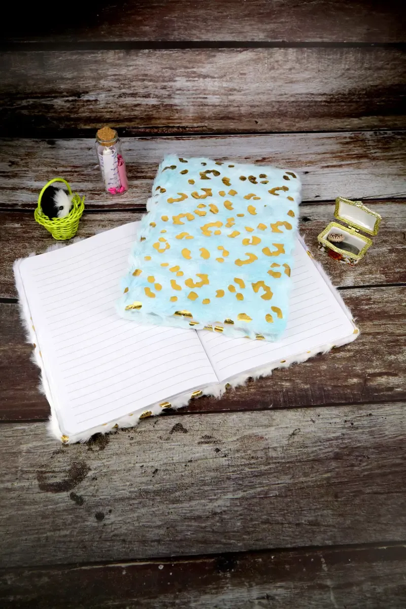 Leopard Printed Fur-Covered Ruled Diary for Kids - ( Color May Vary )