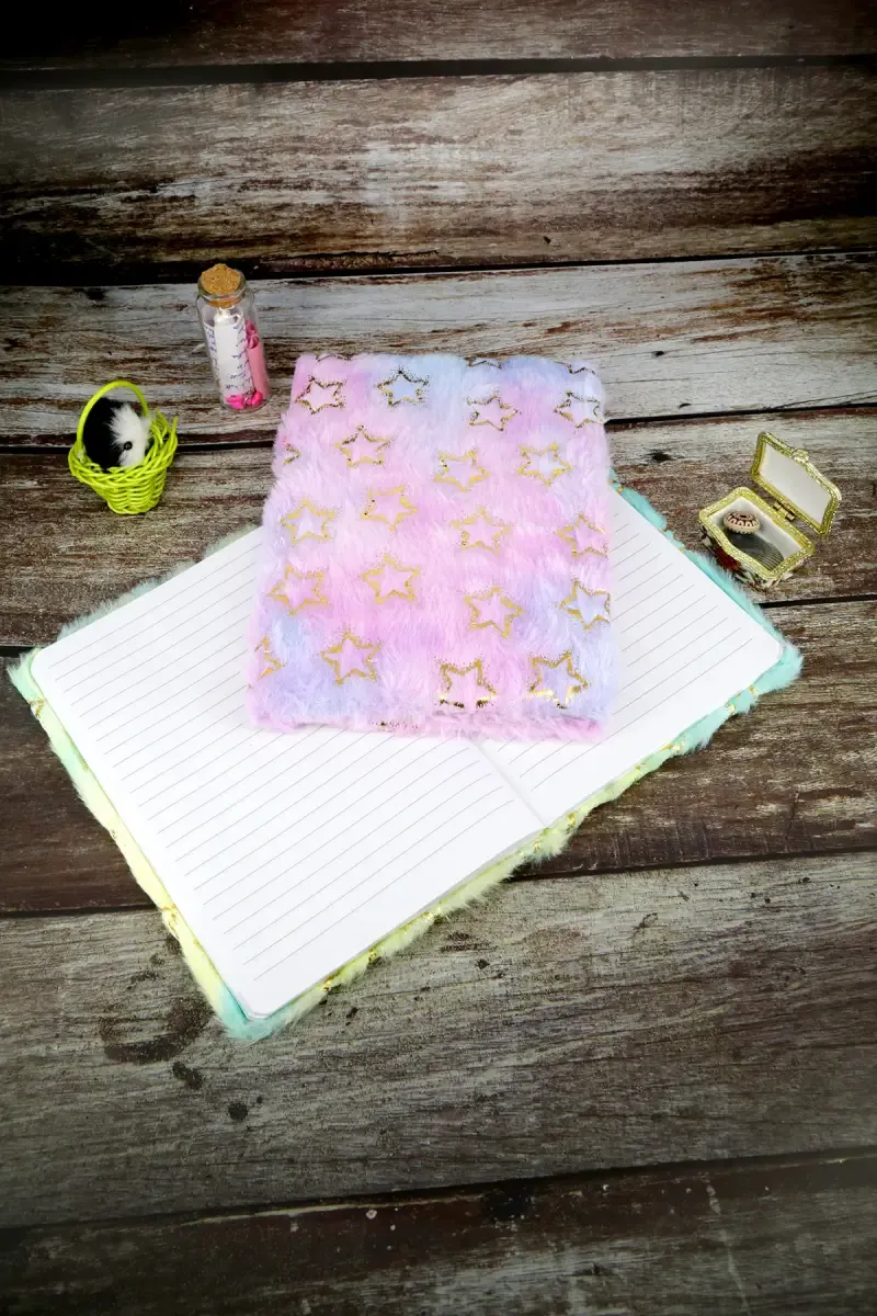 Star Printed Fur-Covered Ruled Diary for Kids - ( Multicolor )