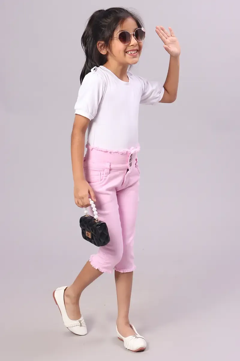 Girl's Denim Solid Capri (1 - 16 Yrs)