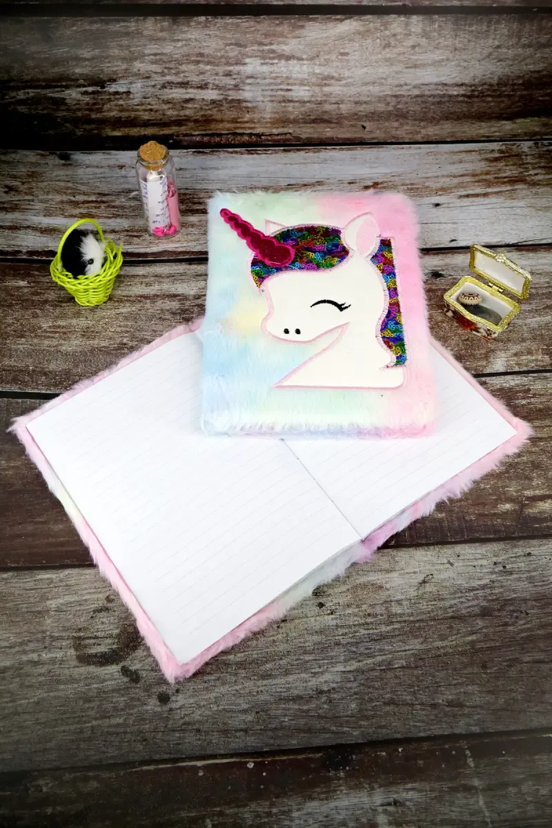 Unicorn Embossed Fur-Covered Ruled Diary for Kids -  ( Color May Vary )
