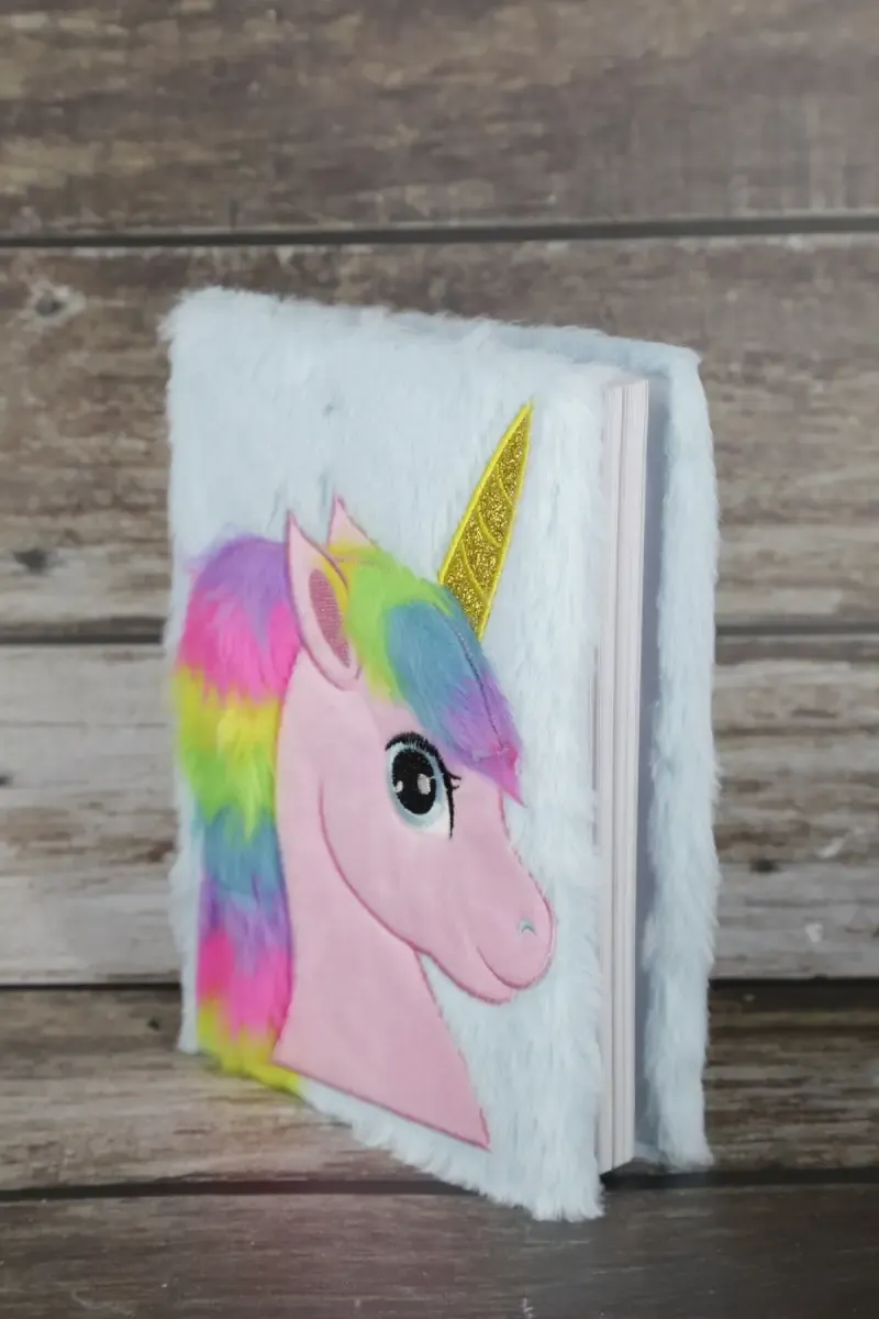 Unicorn Embossed Fur-Covered Ruled Diary for Kids - Blue