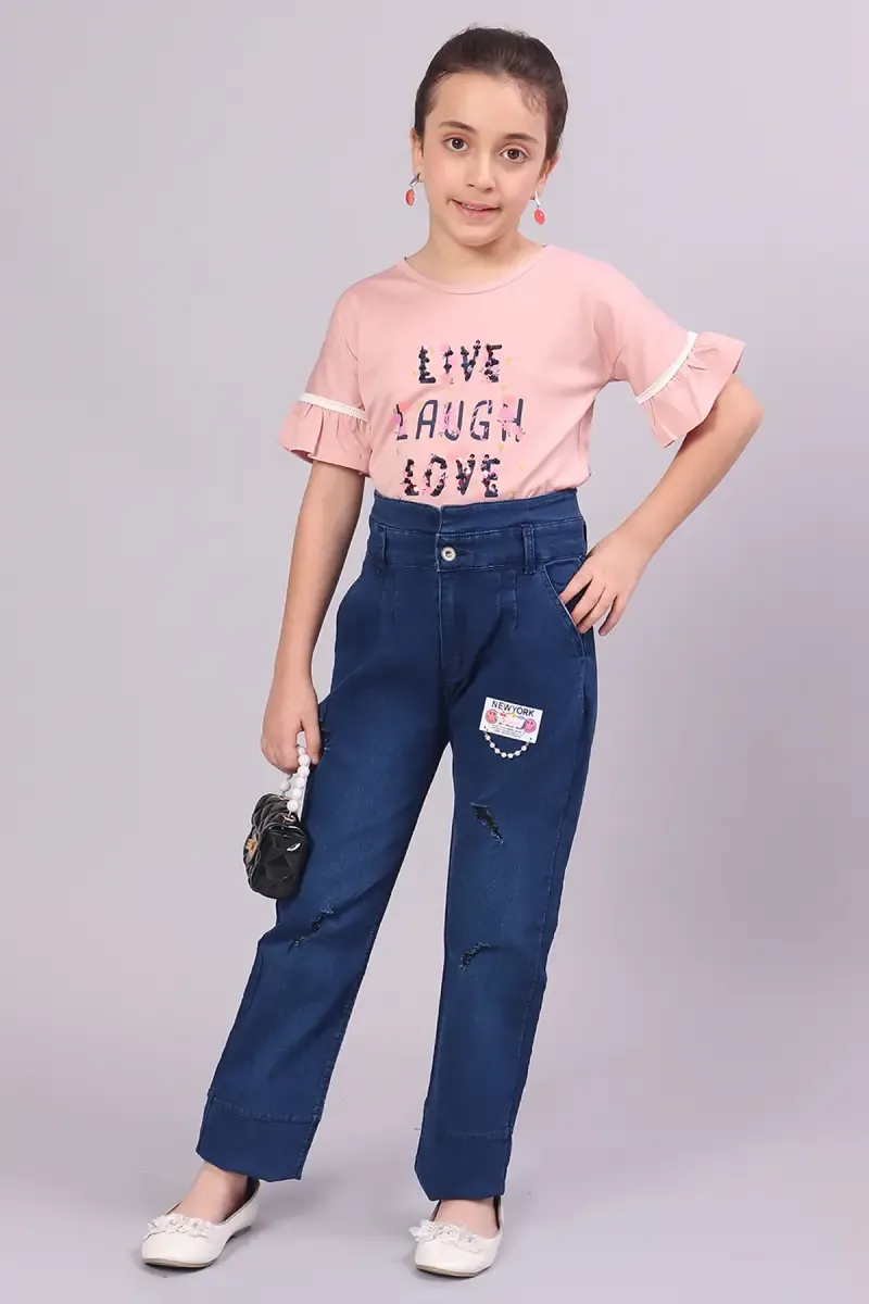 Denim Solid High Rise Jeans For Girls(1 - 16 Yrs) 01590556YRSDARBLU