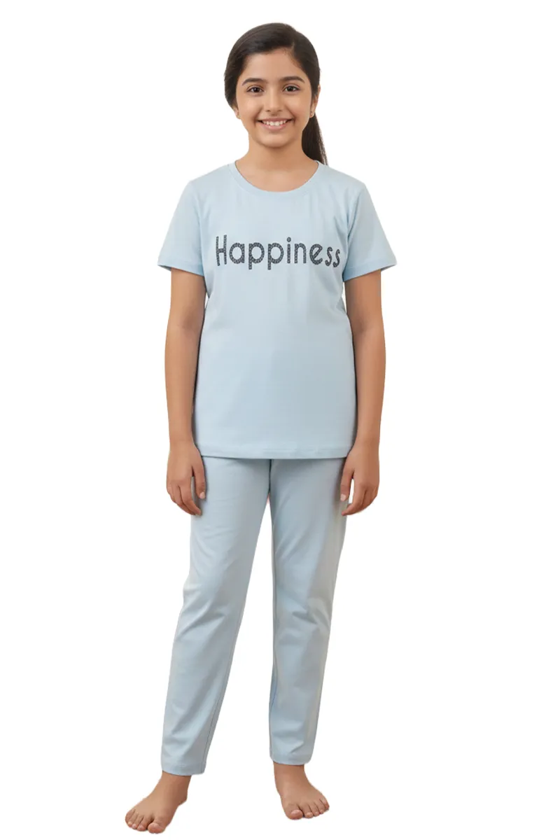 Polyester Printed Pyjama Set for Girls 016093BLU78YRS