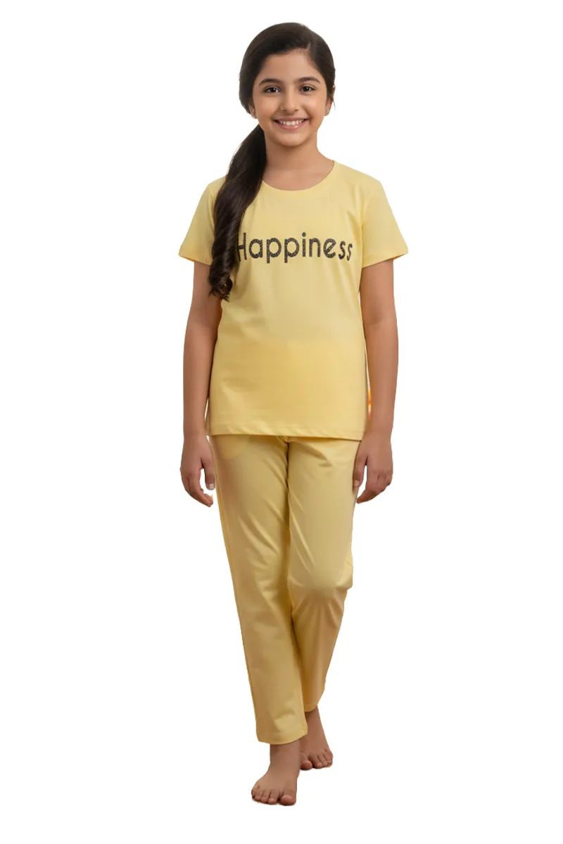 Polyester Printed Pyjama Set for Girls 016093YEL910YRS