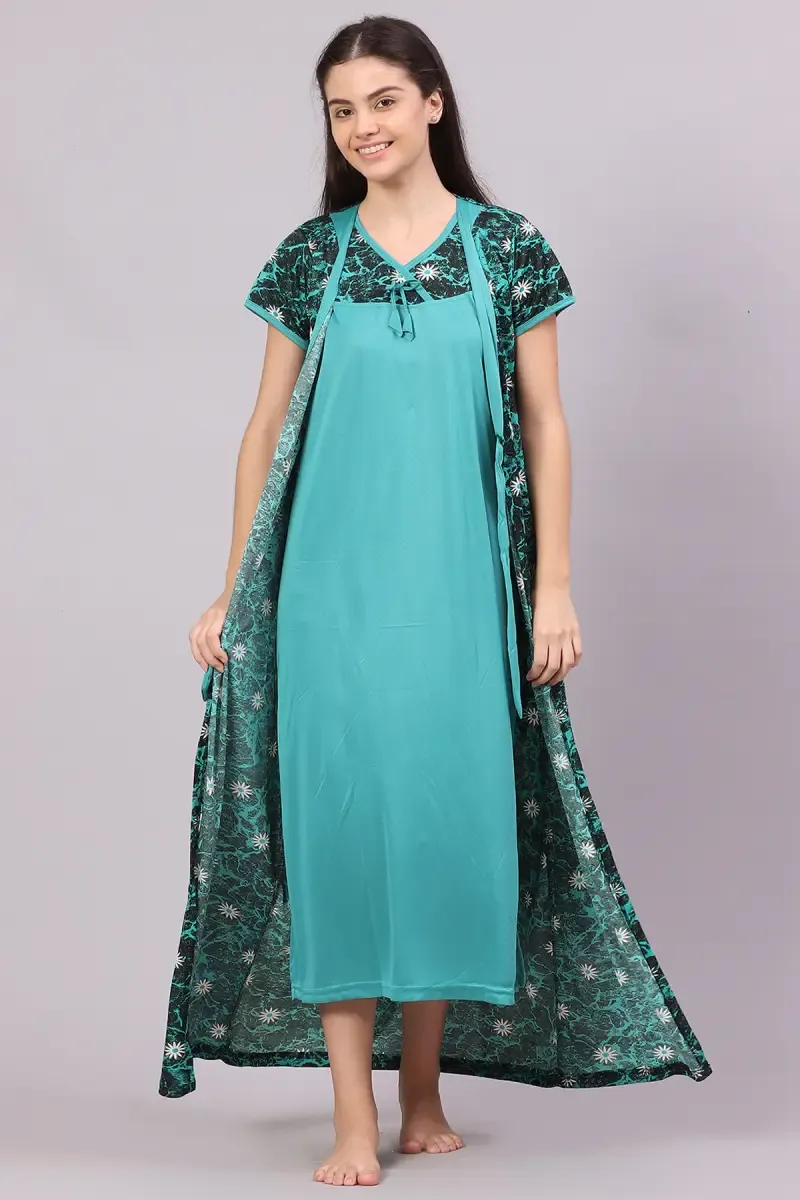 Women Polyester Floral Print Nighty With Robe 