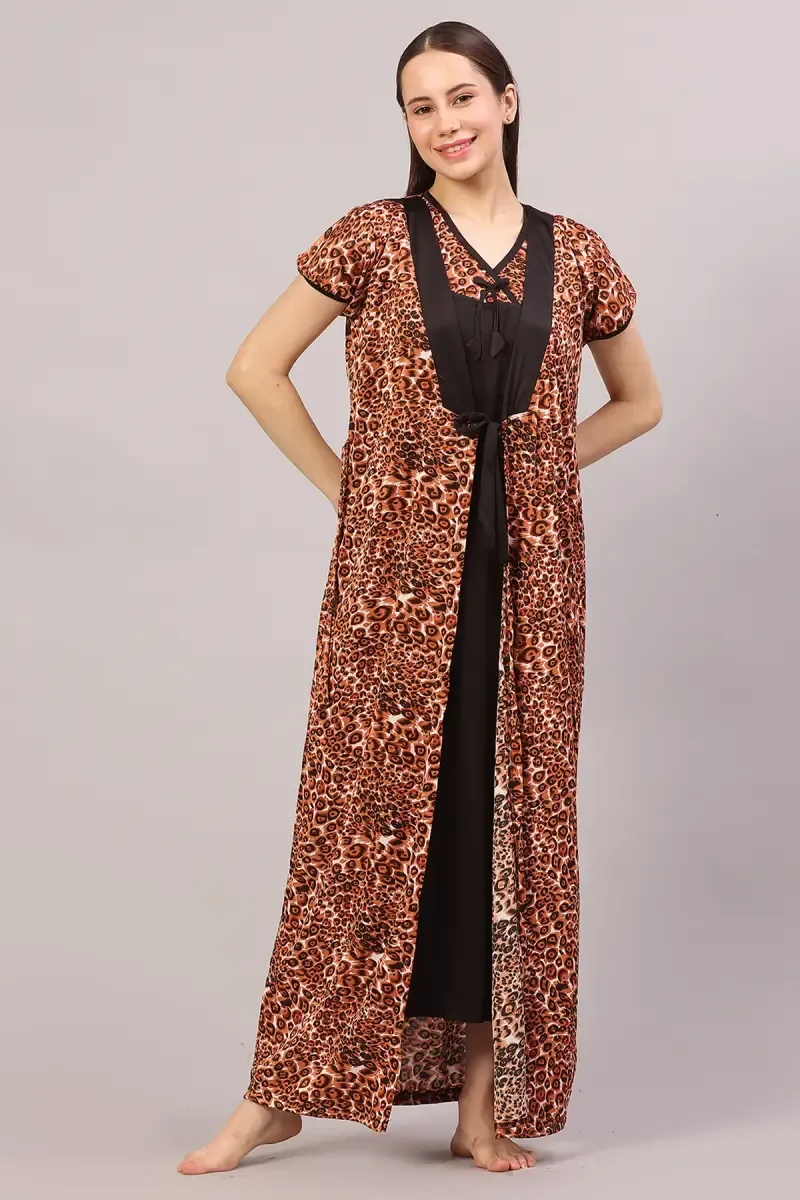 Polyester Printed Nighty with Robe for Women