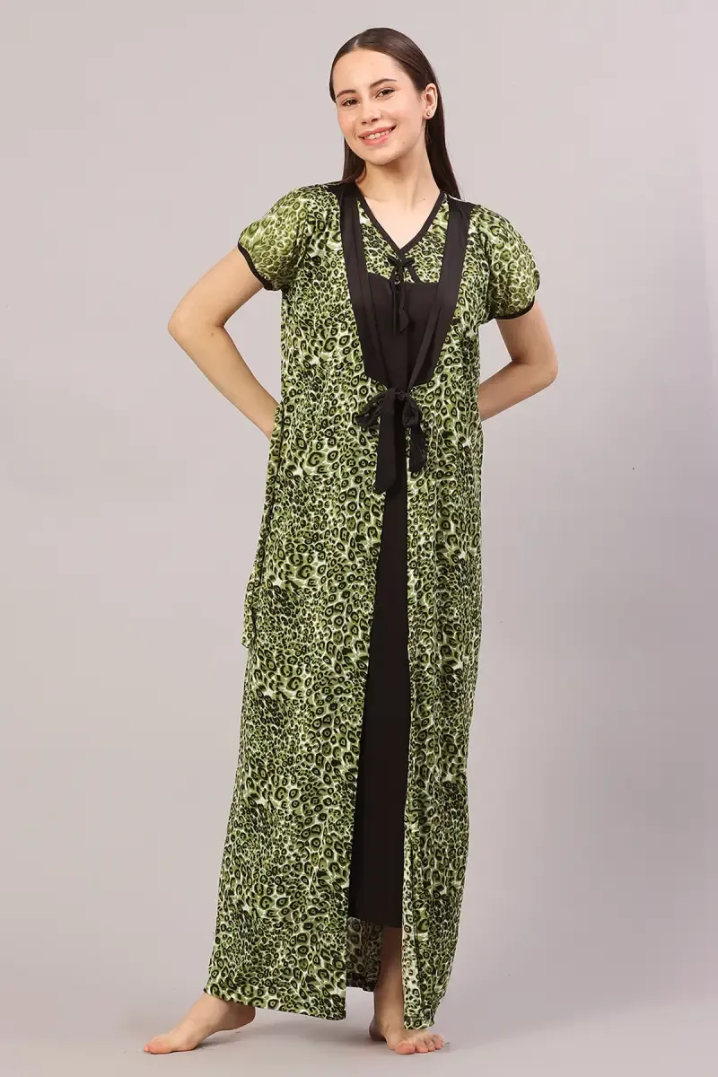 Polyester Printed Nighty with Robe for Women