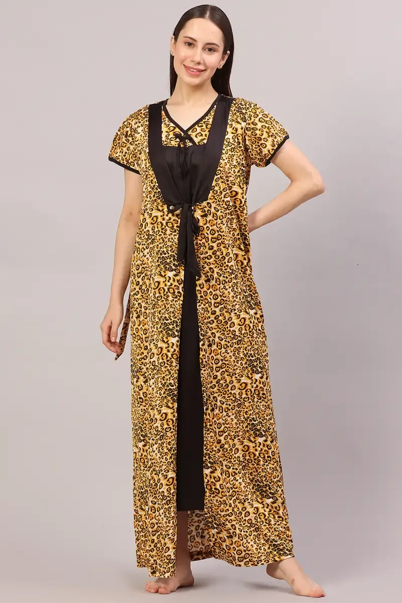 Polyester Printed Nighty with Robe for Women
