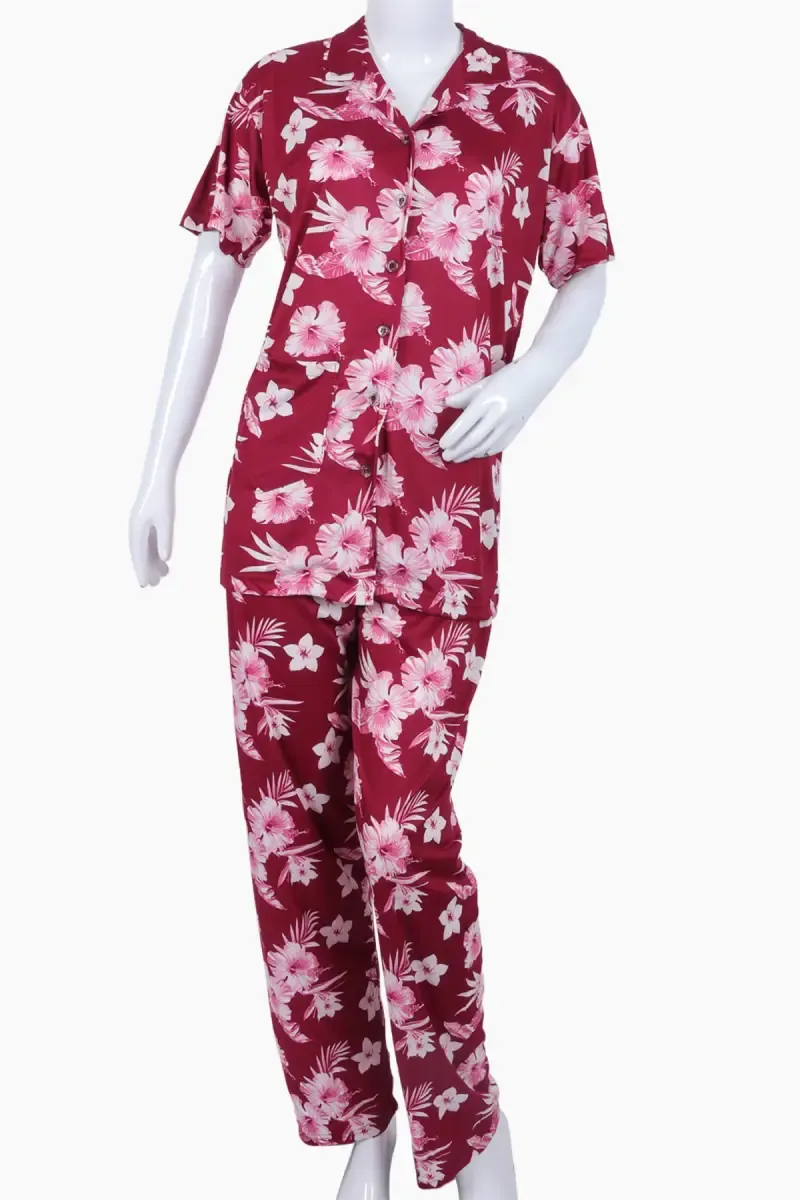 Crepe Floral Print Shirt with Pyjama Set for Women 