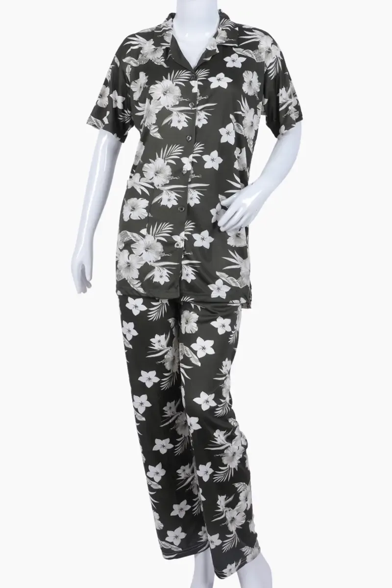 Crepe Floral Print Shirt with Pyjama Set for Women 