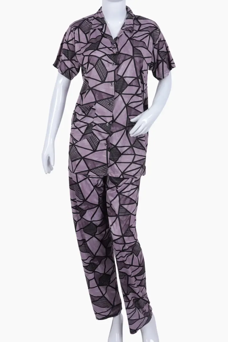 Crepe Abstract Print Shirt with Pyjama Set for Women 016130MAU3XL