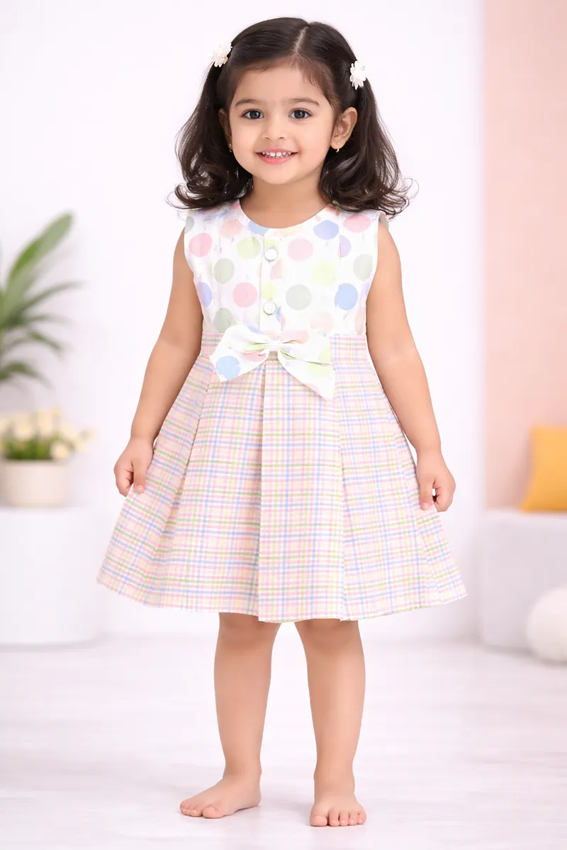 Girl's Cotton Polka Dot Printed A-Line Dress