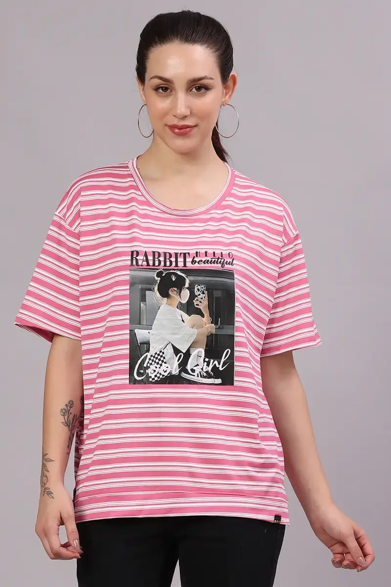 Cotton Blend Graphic Print T-Shirt for Women