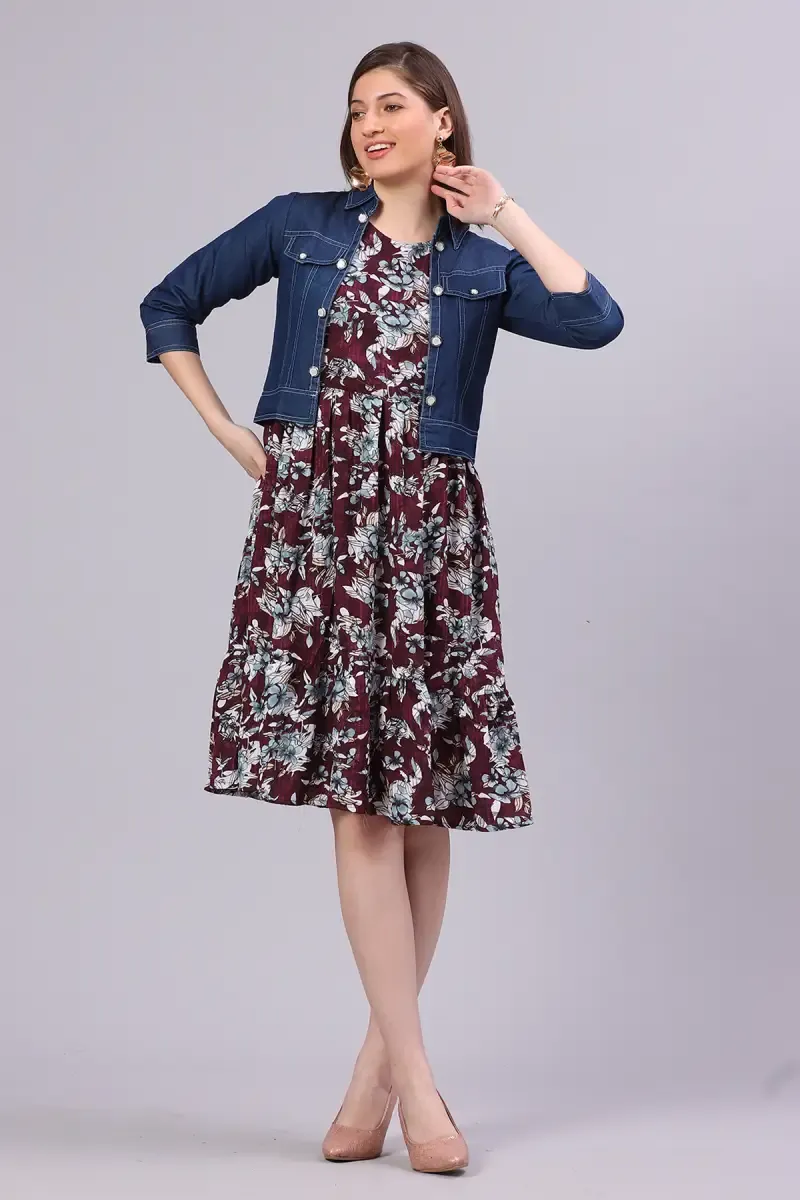 Georgette Midi Dress with Over Coat for Women 016200XLMAR